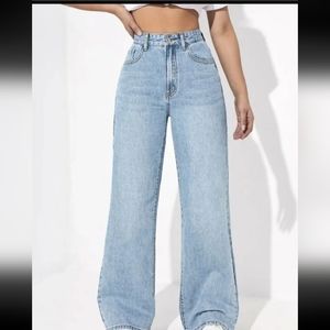 SHEIN Wide Leg Baggy High Rise Light Wash Flare Retro Jeans Vintage Styl…